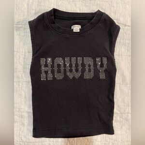 Kimchi Blue Black Crop Top with Silver 'Howdy' Design